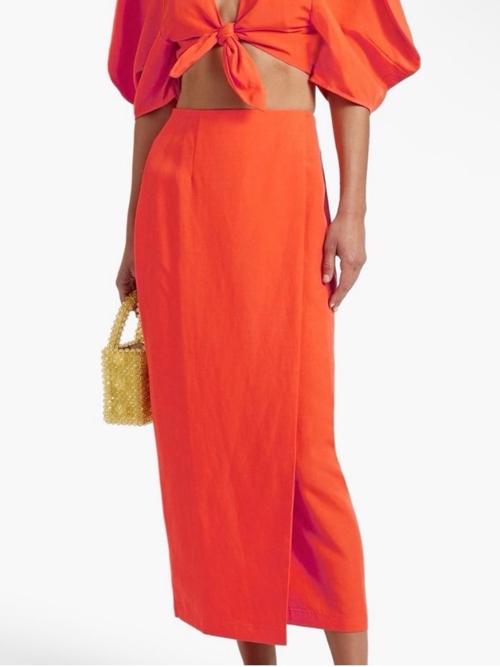Mara Hoffman Bright Orange High-Waist Midi Skirt NWOT Size 00